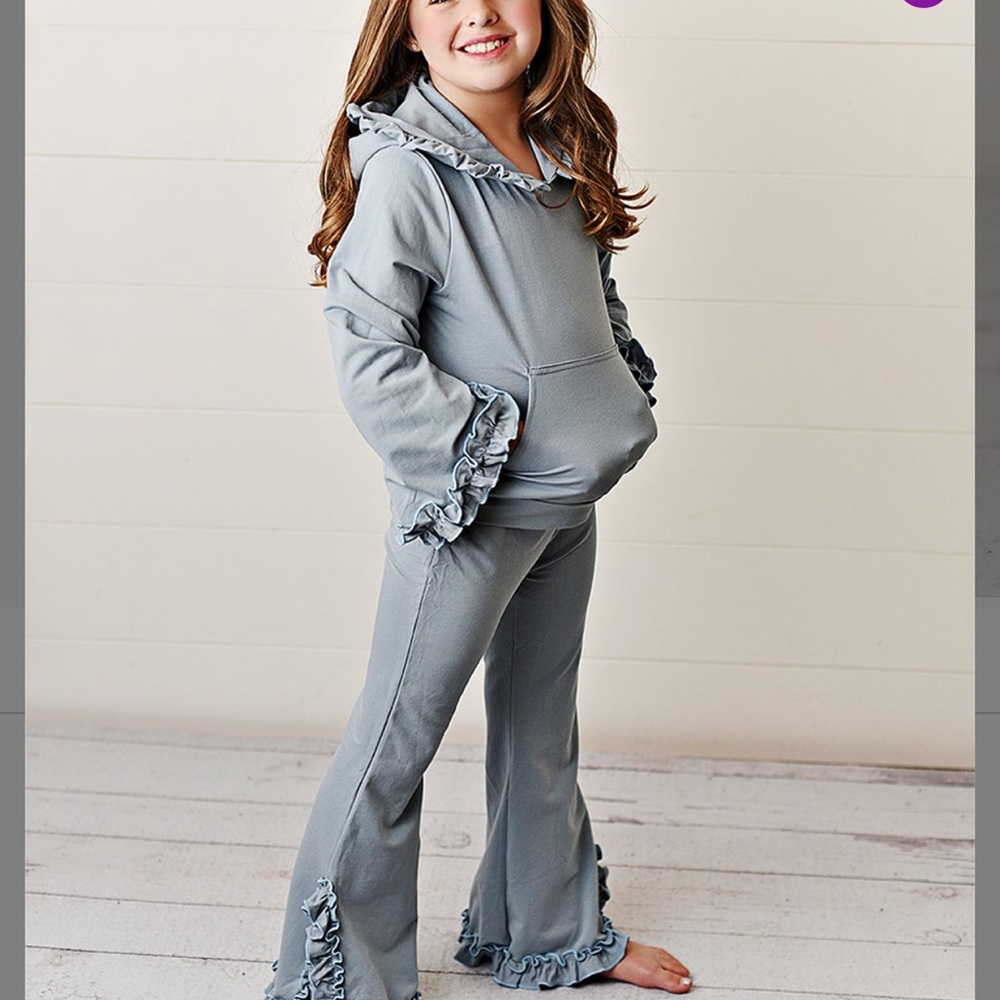 Grey ruffle hoodie and ruffle hem pants